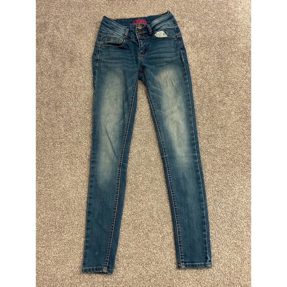 Wax Jean Skinny Jeans Womens Size 1 Blue Medium Wash Excellent Triple Button